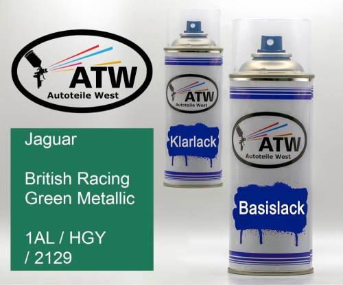 Jaguar, British Racing Green Metallic, 1AL / HGY / 2129: 400ml Sprühdose + 400ml Klarlack - Set, von ATW Autoteile West.